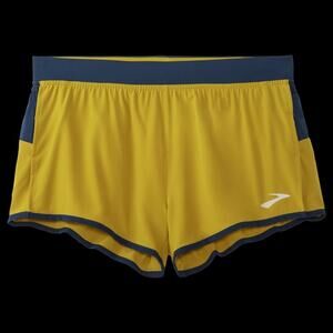Brooks Blue Yellow Sporty Fitness Outdoor Sherpa 3" Split Shorts Size Small